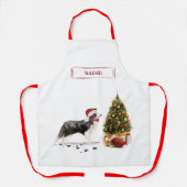 Tablier Bordure Collie Funny Chien de Noël avec arbre (Recto)