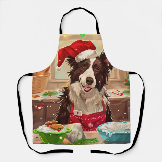 Tablier Bordure Collie Gîtes : Noël festif (Recto)