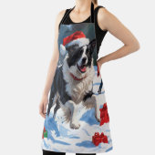 Tablier Bordure Collie Noël Festive Scène de neige (Insitu)