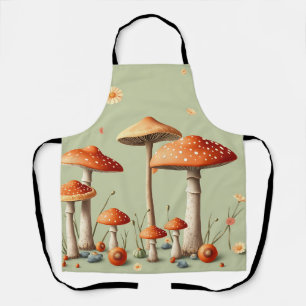 Tablier Bordure de Champignons Orange Clair Vert Pâle Cott