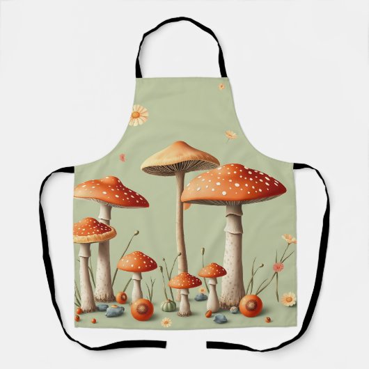 Tablier Bordure de Champignons Orange Clair Vert Pâle Cott (Recto)
