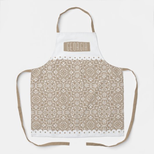 Tablier Bordures à échelles à motif damassé pâle taupe (Recto)