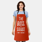 Tablier Boss Maman Cuisine Rouge Et Blanc Moderne Témérair (Porté)