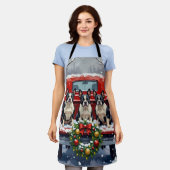 Tablier Boston Terrier Christmas Red Truck Holiday (Porté)