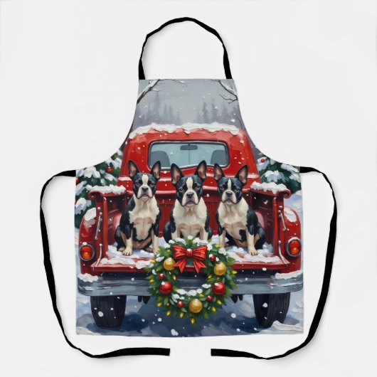 Tablier Boston Terrier Christmas Red Truck Holiday (Recto)