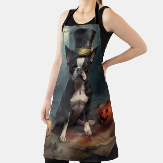 Tablier Boston Terrier Citrouille Halloween effroi (Insitu)