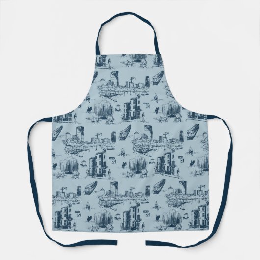 Tablier Boston Toile Navy sur Blue Apron (Recto)