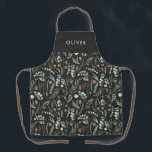 Tablier Botanique noire élégant cadeau familial moderne<br><div class="desc">Sage vert,  noir,  marron vert et gris élégant feuillage moderne eucalyptus aquarelle botanique naturel Noël cadeau de Noël personnalisé tablier design. Design simple,  propre et élégant.</div>