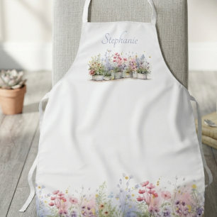Tablier Botanique pastel aquarelle de fleurs sauvages