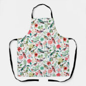 Tablier Botanique rose rouge et vert Fleurs Oiseaux Motif (Recto)