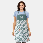 Tablier Botanique Turquoise Floral Nom Monogramme (Porté)