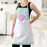 Tablier Boulangerie de Cupcake Rose Sucré Dessert Turquois<br><div class="desc">Voici une façon merveilleuse d’ajouter au plaisir de la cuisson. Ajoutez un éclat supplémentaire à vos aventures culinaires chaque fois que vous portez ce tablier élégant, sophistiqué, simple et moderne. Un cupcake rose étincelant et une typographie manuscrite de script recouvrent des pois blancs sur un arrière - plan bleu aqua...</div>