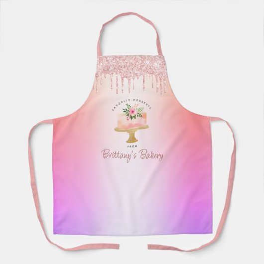 Tablier Boulangerie Gâteau Blush Rose Parties scintillant  (Recto)