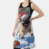 Tablier Bouledogue courant dans la neige avec un chapeau d (Insitu)