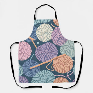 Tablier Boules de laine cosy et aiguilles à tricoter sans
