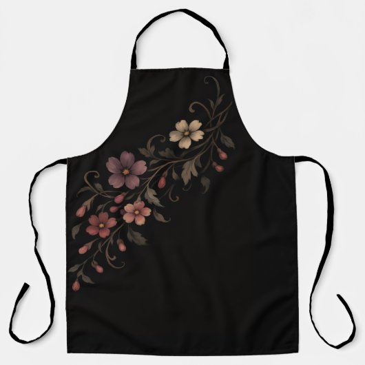 Tablier Bouquet de fleurs sur fond noir (Recto)