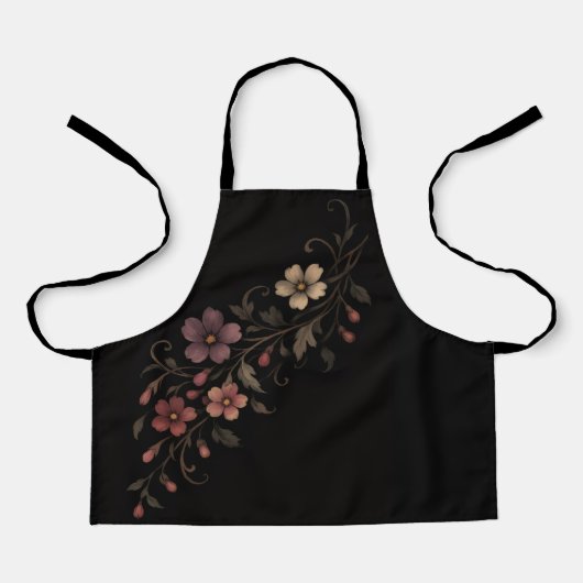 Tablier Bouquet de fleurs sur fond noir (Recto)