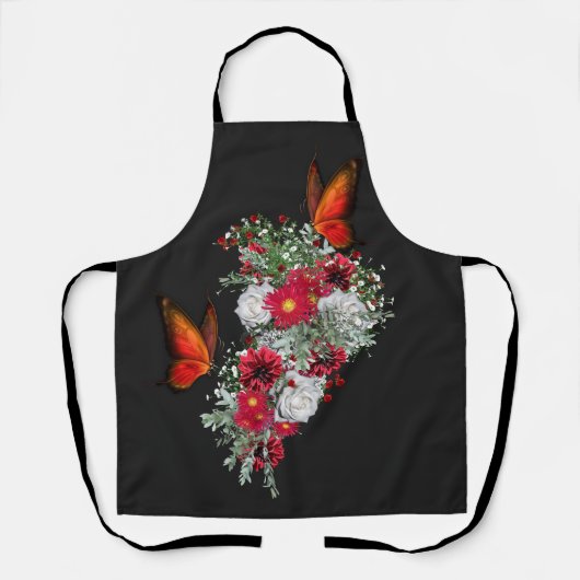 Tablier Bouquets de roses blanches, bleues et bordeaux (Recto)