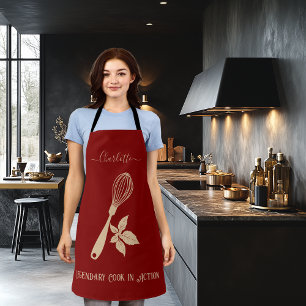 Tablier Bourgogne foncé avec fouet crème et motif herbacé