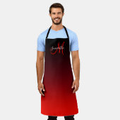 Tablier Bourgogne noir et monogramme ombré rouge vif (Porté)