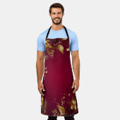 Tablier Bourgogne Rouge Or Fleurs Apron de Vacances (Porté)