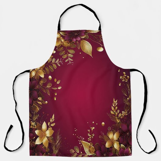 Tablier Bourgogne Rouge Or Fleurs Apron de Vacances (Recto)