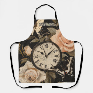 Tablier Boussole Vintage Papillon Floral Marron