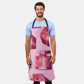 Tablier Bouteilles de parfum, arrière - plan rose, plat (Porté)