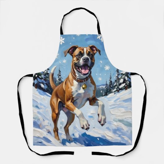 Tablier Boxer Énergique Bondissant dans la Neige en Hiver  (Recto)
