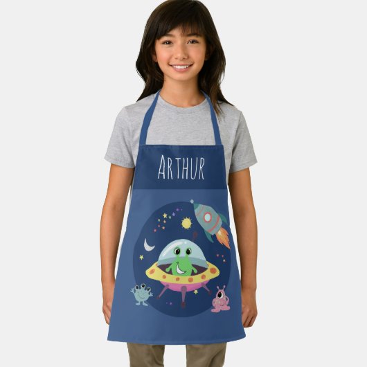 Tablier Boys Blue Cute Space Alien et nom (Insitu)