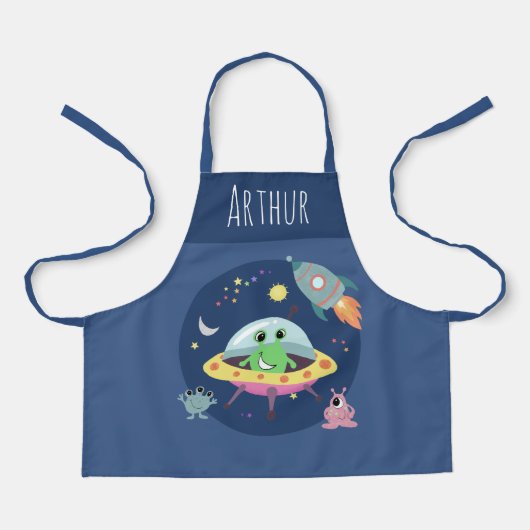 Tablier Boys Blue Cute Space Alien et nom (Recto)