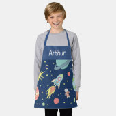 Tablier Boys Blue Cute Space Rocket Ship and Name (Porté)