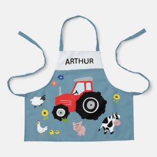 Tablier Boys Cute Moderne Animaux de ferme Tracteur et nom