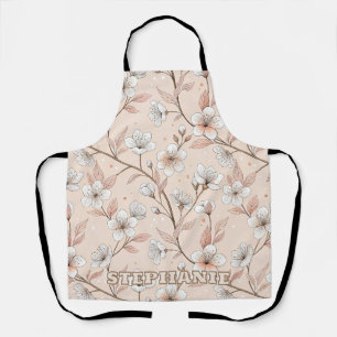 Tablier Branche Fleurie de Pêche Douce avec Fleurs Blanche