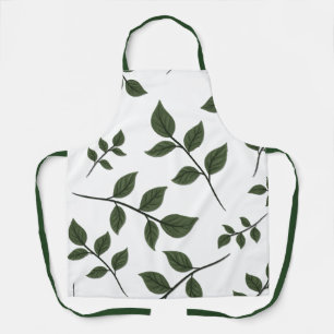 Tablier Branches de feuillage avec Feuilles verts en blanc