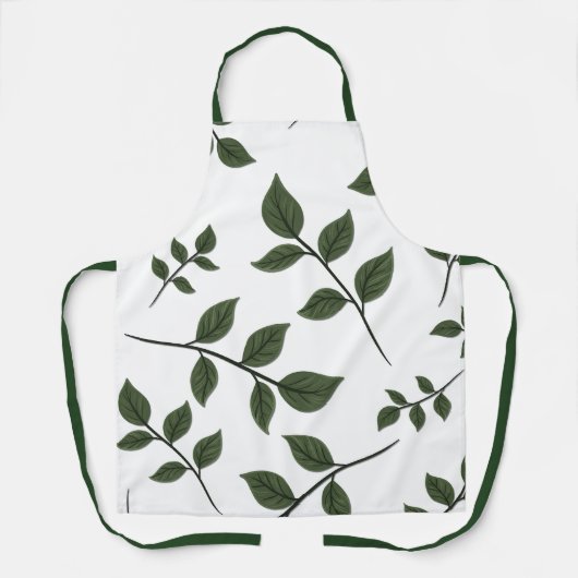 Tablier Branches de feuillage avec Feuilles verts en blanc (Recto)