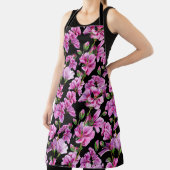 Tablier Branches de géranium, bourgeons roses aquarelles. (Insitu)