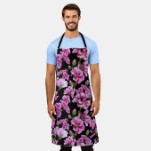 Tablier Branches de géranium, bourgeons roses aquarelles. (Porté)