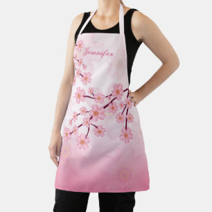 Tablier Branches Florales de Sakura Rose & Nom Personnalis