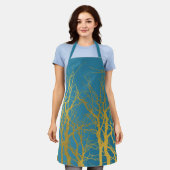 Tablier Branches Gold Tree Motif Arrière - plan bleu (Porté)