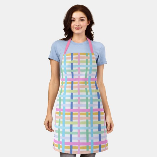 Tablier Bright Rainbow Plaid Kitchen Apron - Maximalist (Porté)