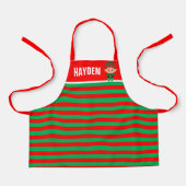 Tablier Bright Red and Green Elf Striped Personalised (Recto)