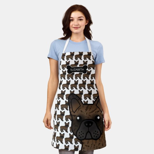Tablier Brindle French Bulldog mignon Dessin & Nom (Porté)