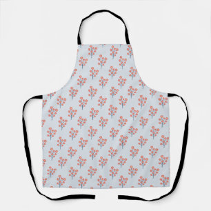 Tablier Brins de Fleur de Corail sur Motif Bleu Brumeux