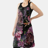 Tablier Broderie crâne humain et fleurs d'orchidées roses  (Insitu)