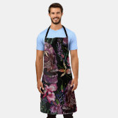 Tablier Broderie crâne humain et fleurs d'orchidées roses  (Porté)