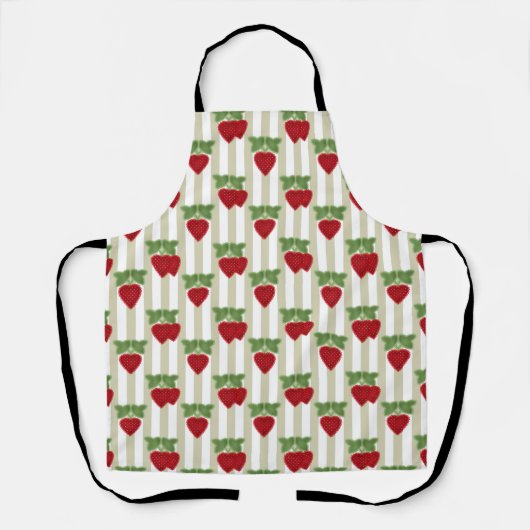 Tablier Broderie fraise sur fond rayé rétro (Recto)