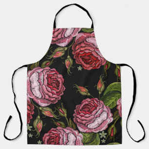 Tablier Broderie roses rouges vintage motif sans soudure.