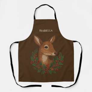 Tablier Broderie rustique Deer & Holiday Greens noël