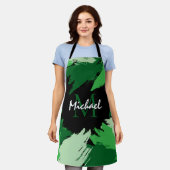 Tablier Brosse nuances de nom vert avec monogramme (Porté)